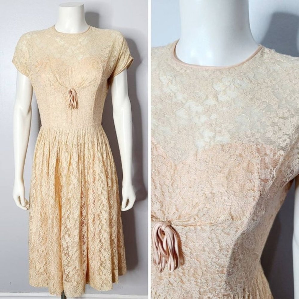 Vintage 1950s Lace Cocktail Dress US4P